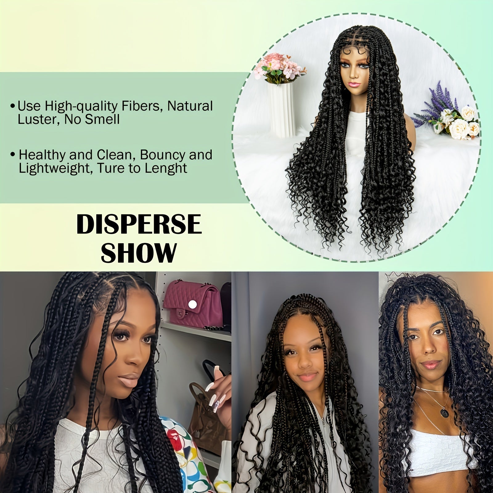 Boho Knotless Braided Wigs for & Men - Double Full Lace Synthetic Hair with Hair, 200% Density Curly Wave, Heat Resistant & Breathable, Unisex Bohemian Box Braids for Everyday & Special Occasions